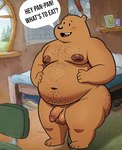 anthro areola balls big_balls big_butt biped body_hair butt chest_hair foreskin genitals glans hairy_balls half-erect humanoid_genitalia humanoid_penis male male_anthro moobs nipples obese obese_anthro obese_male overweight overweight_anthro overweight_male penis plantigrade retracted_foreskin solo text you_shibita cartoon_network we_bare_bears grizzly_(we_bare_bears) bear brown_bear grizzly_bear mammal ursine hi_res