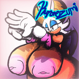 anthro big_breasts big_nipples breasts female huge_breasts huge_nipples nipples solo stretching_arms tan_body wide_hips kuronezumi sega sonic_the_hedgehog_(series) rouge_the_bat bat mammal 1:1