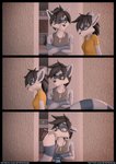 3d_(artwork) anthro argument armpit_hair black_hair blue_body blue_fur body_hair boop bottomwear brother_(lore) brother_and_sister_(lore) clothing comic denim denim_bottomwear denim_clothing digital_media_(artwork) felix_(striped_sins) female flicking fur hair hi_res hoodie jeans jewelry male mammal markings necklace pants procyonid purple_eyes raccoon ryder_(striped_sins) shirt sibling_(lore) sister_(lore) striped_markings striped_sins striped_tail stripes t-shirt tail tail_flick tail_markings tank_top text topwear url willitfit yellow_eyes