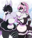 alternative_fashion anthro balls big_breasts breast_squish breasts breasts_frottage bulging_breasts chest_tuft cleavage clothed clothing curvy_figure duo female genitals gynomorph gynomorph/female huge_breasts intersex intersex/female j-fashion lolita_(fashion) maid_uniform seductive skimpy squish tight_clothing tuft uniform voluptuous wide_hips spazzykoneko daydream_kinamoto canid canine mammal digital_media_(artwork) hi_res shaded