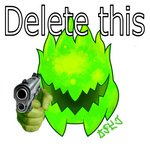 ambiguous_gender gun holding_object holding_weapon humor looking_at_viewer not_furry open_mouth radiation radioactive ranged_weapon shitpost simple_background smile solo teeth text the_horror weapon jose-497 delet_this nuclear_throne vlambeer horror_(nuclear_throne) 1:1 2021 digital_media_(artwork) english_text icon meme reaction_image signature