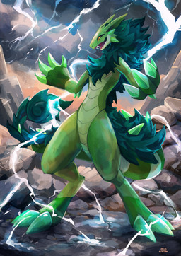 cheek_horn claws detailed_background fangs fluffy fluffy_tail green_body green_hair green_scales green_skin hair male mane neck_tuft orange_sclera scales solo spikes spikes_(anatomy) striped_body stripes tail teeth toe_claws tuft yellow_eyes plive mythology retter dragon emerald_dragon mythological_creature mythological_scalie scalie absurd_res hi_res
