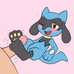 3_toes ambiguous_gender ambiguous_on_human anthro blush duo erection eyelashes faceless_character faceless_male feet foot_fetish foot_play footjob genitals human_on_anthro humanoid_genitalia humanoid_penis interspecies male male/ambiguous male_on_anthro one_eye_closed pawpads paws penis pokephilia sex smile toes wink riolu_explorer nintendo pokemon generation_4_pokemon human mammal pokemon_(species) riolu 1:1 2025 male_(lore)