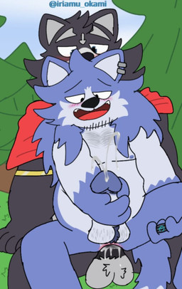 anthro balls beard blue_body blue_fur body_hair chest_hair digit_ring duo ear_piercing ear_ring ejaculation erection facial_hair fur genitals grey_body grey_fur hairy_balls humanoid_genitalia humanoid_penis jewelry male male/male masturbation overweight penetration penis piercing ring ring_piercing selfship sex spread_legs spreading wedding_ring white_body white_fur iriamu_okami thatonegreywolf08 adastra adastra_(series) echo_project amicus_(adastra) grey_f._ikari_(thatonegreywolf08) canid canine canis mammal wolf