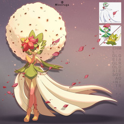 ambiguous_gender blush eyelashes flower_(anatomy) green_pseudo_hair multicolored_body orange_eyes petals plant pseudo_hair simple_background solo text leoiruga nintendo pokemon eldegoss elemental_creature flora_fauna generation_6_pokemon generation_8_pokemon hisuian_form hisuian_lilligant humanoid hybrid mega_evolution mega_gardevoir pokemon_(species) regional_form_(pokemon) 1:1 2026 english_text hi_res signature