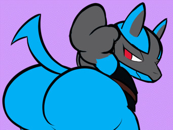 ambiguous_gender anthro bent_over big_butt blue_body blue_fur bottomless butt butt_jiggle butt_slap clothed clothing fur jiggling looking_at_viewer pantsless raised_tail slap slapping_self solo tail teasing ream_n_cream nintendo pokemon francis_the_lucario generation_4_pokemon lucario pokemon_(species) 4:3 animated male_(lore)