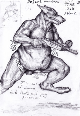 anthro balls belly big_belly bodily_fluids cum desert digestion fatal_vore genital_fluids genitals gun male military mp18 nude penis ranged_weapon running solo vore weapon anxiousboar canid canine canis dobermann domestic_dog mammal pinscher absurd_res graphite_(artwork) hi_res traditional_media_(artwork)