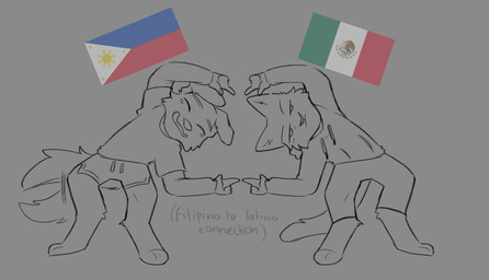 anthro blush bottomwear clothed clothing duo filipino floppy_ears fully_clothed fusion_dance hoodie male male/male mexican mexican_flag nationality pants philippine_flag shirt shorts smile tail tail_motion tailwag text toothy_grin topwear unenthusiastic cerberussenn dragon_ball lumine_canosa_(cerberussenn) mago_aguirre_(cerberussenn) bird_dog canid canine canis domestic_cat domestic_dog felid feline felis hunting_dog labrador mammal retriever tuxedo_cat english_text sketch