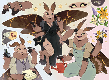 4_arms 5_fingers accessory antennae_(anatomy) anthro armband arthropod_abdomen biped black_body black_claws black_clothing black_dress black_sclera black_skin blue_clothing blue_overalls blush bodily_fluids breasts brown_body brown_fur cellphone claws clothed clothing colored_nails digitigrade dress electronics female fingers fishnet_clothing fishnet_legwear fishnet_thigh_highs flesh_fang flip_phone flower fur insect_wings kintsugi_(art) kneeling lamp legwear lepidopteran_wings looking_at_viewer multi_arm multi_limb multiple_poses nails neck_tuft necktie open_mouth overalls pen phone plant pose purse simple_background speech_bubble spiked_armband spikes standing striped_body striped_fur stripes suspenders sweat thigh_highs topwear tuft vest white_background white_eyes wings paggi floof_(binaryfloof) arthropod insect lepidopteran moth absurd_res hi_res signature