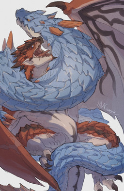 blue_body blue_scales claws duo feral feral_on_feral finger_claws long_neck male male/male membrane_(anatomy) membranous_wings obscured_genitals open_mouth red_body red_scales scales simple_background toe_claws white_background wings wrapping_around lan_rizardon capcom monster_hunter mythology dragon flying_wyvern lagiacrus leviathan_(mh) mythological_creature mythological_scalie rath_wyvern rathalos scalie hi_res shaded signature