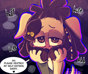 anthro aroused black_heart blush breath daddy_kink dialogue dreadlocks female hair heart_after_text heart_symbol masochism solo speech_bubble tail tail_motion tailwag text text_with_heart canaryprimary robyn_(canaryprimary) canid canine canis domestic_dog mammal 2021 english_text