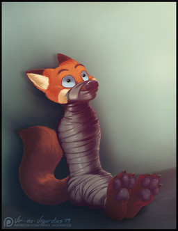 anthro barefoot bdsm black_nose black_pawpads bondage bound brown_body brown_fur claws feet foot_fetish fur glistening glistening_eyes male mouth_gagged orange_body orange_fur patreon_logo pawpads sitting solo tan_body tan_fur website_url vir-no-vigoratus disney patreon zootopia nick_wilde canid canine fox mammal red_fox true_fox 2019 signature