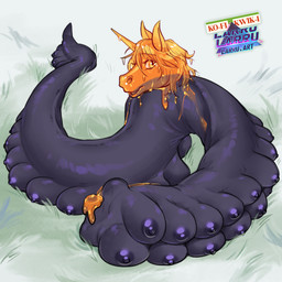 amputation breasts decapitation female gore horn limbless looking_at_viewer lying_on_ground multi_breast nightmare_fuel on_ground orange_head slime solo unicorn_horn unusual_anatomy larru-larru boobipede goo_creature slug_girl 1:1