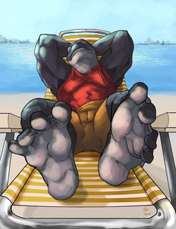4_toes anthro barefoot beach biceps biped blue_eyes chair clothed clothing feet foot_focus furniture hindpaw looking_at_viewer lounge_chair male membrane_(anatomy) muscular muscular_anthro muscular_male outside paws plantigrade sand seaside solo toes webbed_feet year asterionblazing aquatic cetacean dolphin mammal oceanic_dolphin orca toothed_whale 2007