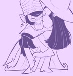 armor blush carrying_another carrying_partner clothing duo eyes_closed female hair hat headgear headwear heart_symbol helmet hug long_hair male male/female romantic romantic_couple smile meldoesthedraw cartoon_network powerpuff_girls mojo_jojo moko_jono haplorhine mammal monkey primate hi_res