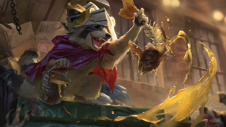 ambiguous_gender anthro box bucket cape cardboard cardboard_box claws clothing container crouching facial_markings food fur grey_body grey_fur hat head_markings headgear headwear holding_bucket holding_container holding_food holding_object lamp markings mask_(marking) open_mouth paper_hat purple_cape purple_clothing smile solo tail whiskers window hozure mammal procyonid raccoon 16:9 2018 digital_media_(artwork) widescreen