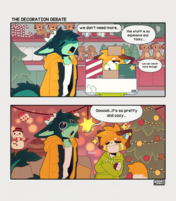 4_fingers anthro biped bottomwear clothed clothed_anthro clothed_female clothed_male clothing dialogue duo eyes_closed female fingers front_view fully_clothed fully_clothed_anthro fully_clothed_female fully_clothed_male fur hair holidays horn inside looking_at_another male open_mouth smile speech_bubble tail text tongue topwear jinxit christmas mythology energee_(flinxsmiler) pocky_(jinxit) ailurid dragon mammal mythological_creature mythological_scalie red_panda scalie 2025 comic digital_drawing_(artwork) digital_media_(artwork) english_text hi_res