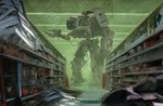 aisle dialogue humanoidized machine mecha post-apocalyptic ruins screen screen_face shoulder_guard solo store text adamlapko carrefour pudu_robotics kerfus bellabot humanoid robot robot_humanoid hi_res