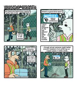 anthro clothed clothed_anthro clothed_male clothing dialogue duo eyewear fence fully_clothed fully_clothed_anthro fully_clothed_male fur glasses gloves handwear holding_object looking_at_another male outside safety_vest sign standing tail tan_body tan_fur text topwear vest walking white_body white_fur hieronymusjohnson retti_(hieronymusjohnson) squeez_(hieronymusjohnson) borzoi canid canine canis domestic_dog hunting_dog mammal nordic_sled_dog samoyed sighthound spitz 2026 aliasing binary_drawing comic digital_drawing_(artwork) digital_media_(artwork) english_text hi_res