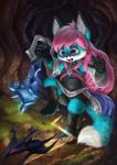 anthro blue_body blue_fur collar daww femboy fluffy forest fur keyblade male melee_weapon plant surprise tree weapon silverfox5213 disney kingdom_hearts square_enix aqua nyaaa_foxx canid canine flood_(kingdom_hearts) fox mammal unversed digital_media_(artwork) digital_painting_(artwork) hi_res