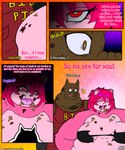 2018 absurd_res anthro bear belly big_belly breasts clothing comic domestic_pig duo english_text female hair hi_res male mammal morbidly_obese morbidly_obese_anthro morbidly_obese_female mr._pig_(viroveteruscy) obese obese_anthro obese_female obese_male open_mouth overweight overweight_anthro overweight_female overweight_male pink_hair raspberry_(viroveteruscy) red_eyes sound_effects suid suina sus_(pig) text topwear torn_clothing torn_topwear viroveteruscy warning_cream_filled weight_gain