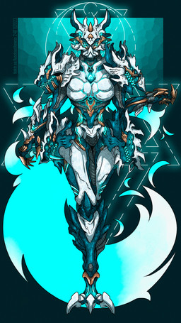 5_heads blue_eyes claws fangs female finger_claws glowing glowing_eyes glowing_tail looking_at_viewer multi_head solo tail teeth toe_claws lusciouslioness digital_extremes tencent warframe voruna_(warframe) canid canine canis humanoid mammal wolf 2023 digital_media_(artwork) hi_res