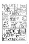 animal_crossing anthro big_breasts blush bodily_fluids breasts canid canine canis cleavage clothed clothing comic dialogue domestic_dog english_text female hi_res human ichduhernz isabelle_(animal_crossing) male mammal monochrome nintendo nipple_outline tears text
