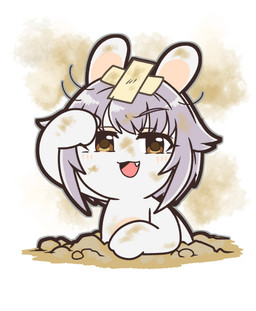 alternate_species anthro arms_bent bandage bandaged_head bangs blush blush_lines brown_eyes brown_pupils dirt dirty eyebrow_through_hair eyebrows eyelashes eyelashes_through_hair fangs female female_anthro fur furrification grey_eyebrows grey_hair grey_outline hair in_ground lidded_eyes light long_ears medium_hair messy_hair mitten_hands noseless nude nude_anthro nude_female open_mouth open_smile outline pawpads pink_tongue pupils rabbidification simple_background smile solo tan_blush tan_body tan_eyelids tan_inner_ear tan_pawpads tan_skin teeth tongue translucent translucent_hair white_background white_body white_fur charisuke cygames idolmaster idolmaster_cinderella_girls raving_rabbids rayman_(series) ubisoft sachiko_koshimizu lagomorph mammal rabbid 2024 absurd_res colored crossover digital_drawing_(artwork) digital_media_(artwork) half-length_portrait hi_res japanese_description lighting portrait