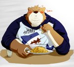 2012 anthro bear blush eyes_closed food humanoid_hands japanese_text kemono male mammal overweight overweight_anthro overweight_male solo text translation_request wdh3905