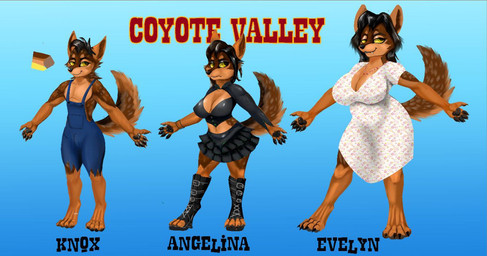 female group male mature_female trio young young_female young_male smartwhitefang angeline_coyolt evelyn_coyolt knox_coyolt canid canine canis coyote mammal model_sheet