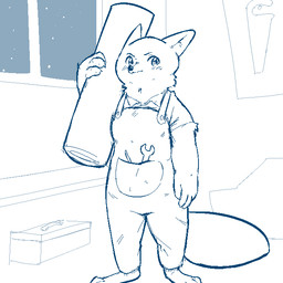 anthro barefoot biped clothed clothing feet female holding_object overalls sky solo standing star starry_sky tools window wrench replytoanons disney zootopia skye_(zootopia) arctic_fox canid canine fox mammal true_fox 1:1 aliasing blue_and_white digital_media_(artwork) monochrome