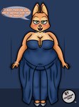 anthro bedroom_eyes belly big_belly big_breasts blue_bottomwear blue_clothing blue_dress blue_skirt blush bottomwear bracelet breasts cleavage clothed clothing dialogue diamond_necklace dress dress_shoes eyebrow_piercing facial_piercing female flirting flirting_with_viewer jewelry narrowed_eyes navel_outline necklace no_bra piercing seductive silver_shoes skirt sleeveless_dress slightly_chubby slightly_chubby_female solo speech_bubble text wide_hips coleman12345 dreamworks the_bad_guys diane_foxington canid canine fox mammal english_text hi_res watermark