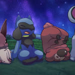 1:1 2023 ambiguous_gender animated bidoof bidoof_(eotds) big_ears blue_body brown_body canid canine cosmic_background detailed_background eevee falling feral flower fur generation_1_pokemon generation_3_pokemon generation_4_pokemon grass group happy hill leaves_on_ground loudred loudred_(eotds) mammal music night nintendo open_mouth paws plant pokemon pokemon_(species) pokemon_mystery_dungeon riolu shaded short_playtime shrub sky smile sound sound_effects spike_chunsoft spyrook tail teeth tired tongue webm yawn
