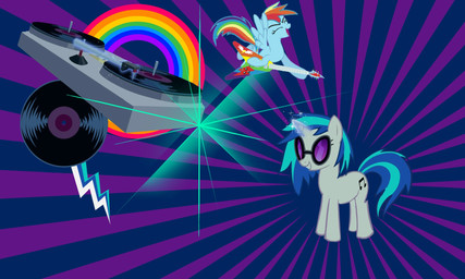 blue_body blue_feathers blue_fur cutie_mark disc disc_jockey duo electric_guitar eyewear feathered_wings feathers female feral fur guitar hair horn lightning_bolt magic multicolored_hair multicolored_tail musical_instrument plucked_string_instrument rainbow rainbow_arch rainbow_hair rainbow_tail record_player simple_background string_instrument sunglasses tail toony turntable_(decks) two_tone_hair vinyl_record wings unknown_artist friendship_is_magic hasbro my_little_pony mythology rainbow_dash_(mlp) vinyl_scratch_(mlp) equid equine mammal mythological_creature mythological_equine pegasus unicorn 5:3 hi_res wallpaper