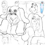 animal_onesie anthro breasts clothing female hood hood_up kigurumi obstructed_eye onesie open_mouth open_smile smile solo zipper 00niine liz_(00niine) canid canine canis domestic_dog mammal 1:1 absurd_res hi_res sketch sketch_page