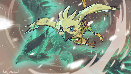 adolescent anthro armor beak black_beak blue_eyes blush bow_(weapon) clothing duo feathers flying leather leather_clothing male ranged_weapon weapon white_body white_feathers wings young young_anthro hikaritoriumi breath_of_the_wild nintendo tears_of_the_kingdom the_legend_of_zelda revali tulin_(tloz) avian ghost rito spirit 16:9 2023 hi_res widescreen