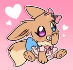 baby blue_eyes blush brown_body brown_fur clean_diaper clothed clothing diaper dress female feral fur heart_symbol heterochromia object_in_mouth pacifier pacifier_in_mouth pink_background purple_eyes simple_background sitting solo tan_body tan_fur wearing_diaper young young_female young_feral pukopop nintendo pokemon gracie_(sweetcupcake) eevee generation_1_pokemon pokemon_(species)