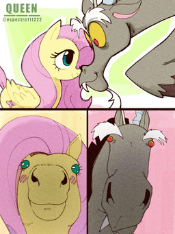 abstract_background blush blush_lines cutie_mark duo feathered_wings feathers female feral front_view fur grey_body grey_fur long_mane long_tail male mane pink_mane pink_tail red_eyes sharp_teeth smile snaggle_tooth snout tail teal_eyes teeth text wings yellow_body yellow_fur yellow_sclera espectro111222 friendship_is_magic hasbro my_little_pony mythology discord_(mlp) fluttershy_(mlp) chimera draconequus equid equine mammal mythological_creature mythological_equine pegasus 2025 3:4 artist_name comic digital_drawing_(artwork) digital_media_(artwork) hi_res meme watermark