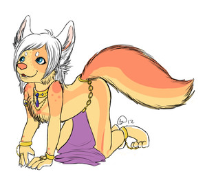 ambiguous_gender anthro blue_eyes chain collar cuff_(restraint) gold_(metal) gold_collar hair jewelry metal_collar necklace restraints shackles simple_background solo studded_collar studs white_background white_hair maskedpuppy komal_(keedot) canid canine fox mammal 2012