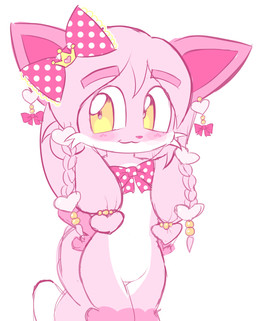 anthro bow_ribbon braided_hair ear_piercing ear_ring female freckles fur hair piercing pink_body pink_fur ring_piercing solo yellow_eyes manglegirllol princess_(manglegirllol) canid canine fox mammal hi_res