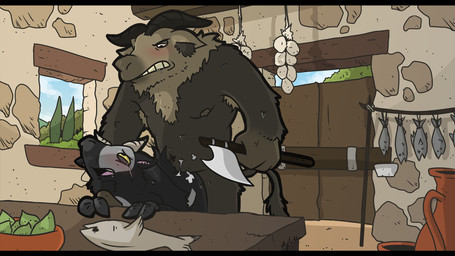 anal anal_penetration ancient angry anthro axe blush bodily_fluids bullying cum detailed_background duo_focus forced genital_fluids group male male/male melee_weapon penetration rape sex tears threatening weapon kaisertaylorproducts aquatic bovid bovine cape_buffalo caprine fish goat mammal 16:9 digital_media_(artwork) hi_res widescreen