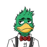 anthro beak bow_tie clothed clothing feathers green_body male nipples pose shirt solo topwear torinohito mack_(paflhy) anas anatid anseriform avian bird dabbling_duck duck mallard 1:1 bust_portrait photography_(artwork) portrait