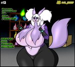 al_gx anthro big_breasts black_body black_fur breasts canid canine comic curvy_figure delphox dialogue english_text eyelashes fan_character female fox front_view fur generation_6_pokemon goo_creature hair hi_res huge_breasts mammal mature_female multicolored_body multicolored_fur narrowed_eyes nintendo opal_(al_gx) open_mouth pokemon pokemon_(species) purple_body purple_fur seductive solo standing story text thick_thighs white_hair