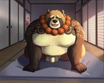 anthro balls belly detailed_background genitals inside male moobs nipples overweight overweight_male penis scar solo tattoo sato_leone lifewonders tokyo_afterschool_summoners gyobu_(tas) canid canine mammal raccoon_dog tanuki 2024 5:4