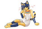 anthro blue_hair clothed clothing egyptian egyptian_clothing female hair looking_at_viewer markings ring_(marking) ringed_tail simple_background solo striped_markings striped_tail stripes tail tail_markings uraeus usekh softspecies animal_crossing nintendo ankha_(animal_crossing) domestic_cat felid feline felis mammal digital_media_(artwork) hi_res