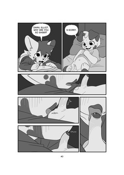 anthro ball_lick balls bed blush blush_lines bodily_fluids breath cheek_tuft clothed clothing dim_lighting duo facial_tuft fellatio floppy_ears foreskin furniture genitals glistening glistening_genitalia glistening_penis heart_(marking) licking long_sleeve_shirt long_sleeves male male/male markings navel onomatopoeia open_mouth oral panting penile penis penis_lick pillow raised_clothing raised_shirt raised_topwear saliva saliva_on_penis sex shaking shirt sound_effects t-shirt text throbbing throbbing_penis tongue topwear tremble_spikes trembling tuft young young_anthro young_male young_on_young minishadefox elliot_vance nico_florence canid canine canis domestic_dog mammal absurd_res black_and_white hi_res monochrome cousins_(lore) incest_(lore)