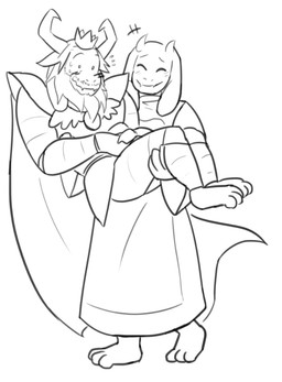 anthro beard blush duo facial_hair female horn lifting long_ears male unknown_artist undertale undertale_(series) asgore_dreemurr toriel boss_monster_(undertale) bovid caprine mammal 2015 monochrome source_request