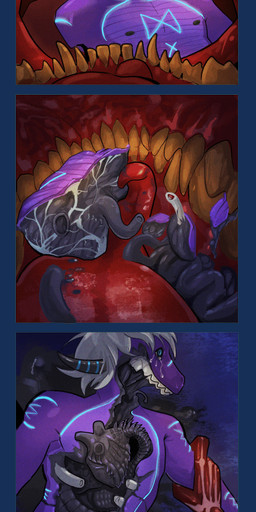 anthro black_sclera blood bodily_fluids crying disembowelment duo first_person_view food gore guts hair heart_(organ) male meat nipples open_mouth organs scales scared tears teeth ventral_scales white_hair oldwarwick mythology grydir_dacanoor_(griffonki) dragon mythological_creature mythological_scalie scalie absurd_res alpha_channel comic hi_res