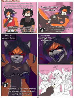 angry anthro black_hair black_nose breasts brown_body brown_fur clothing female fur genitals group hair male nipples nude orange_body orange_fur pink_nipples pokemorph red_eyes text vulva white_body white_fur allartskye nintendo pokemon evelyne_(allartskye) jolyne_(allartskye) skye_(allartskye) sylvie_(allartskye) ailurid canid canine canis domestic_cat eeveelution felid feline felis generation_1_pokemon generation_6_pokemon jolteon mammal monster pokemon_(species) red_panda sylveon wolf comic english_text hi_res url