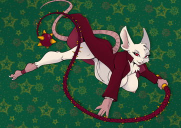 anthro bald_tail big_breasts breasts clothing coat female fur holding_object holding_whip looking_at_viewer nipples notched_ear pink_nipples red_clothing red_coat red_eyes red_topwear solo tail topwear whip whiskers white_body white_fur yawg mina_the_hollower yacht_club_games mina_(mina_the_hollower) mammal mouse murid murine rodent 2026